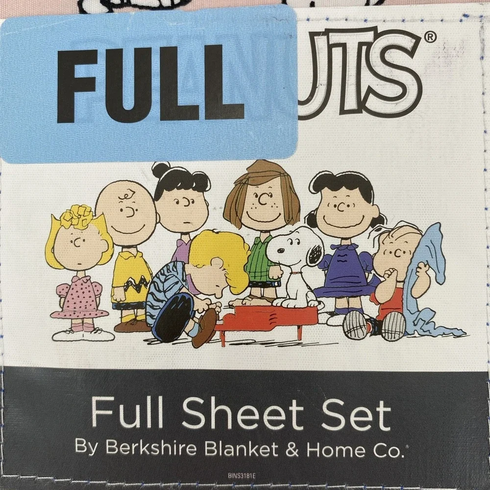 Peanuts Snoopy Sheet Set FULL Pink Woodstock Hearts Love Valentines Berkshire